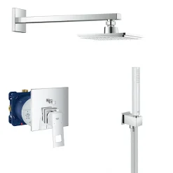 Eurocube Set mitigeur mécanique + Douchette stick 1 jet avec support + Douche de tête + Corps d'encastrement (24062000-Eurocube)