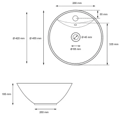 Evier ceramique vasque rond a poser moderne lave-mains salle de bain 455 mm