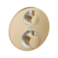 Façade mitigeur thermostatique encastré HANSGROHE Ecostat S avec robinet d'arrêt et inverseur bronze brossé