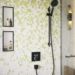 Façade pour mitigeur thermostatique encastré HANSGROHE ShowerSelect avec 2 fonctions noir mat et corps encastré iBox