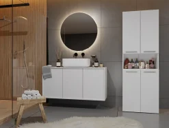 GLAZE - Armoire de salle de bain avec porte + panier - Style moderne - 174x60x30 cm - Colonne salle de bain