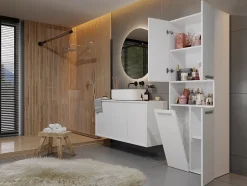 GLAZE - Armoire de salle de bain avec porte + panier - Style moderne - 174x60x30 cm - Colonne salle de bain