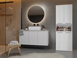 GLAZE - Armoire de salle de bain avec porte + panier - Style moderne - 174x60x30 cm - Colonne salle de bain