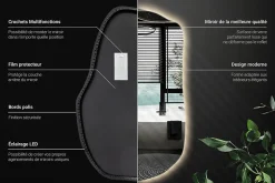 Grand Miroir LED Organique Galet Wallfluent 100x65cm Lumière Chaude Décoratif Asymétrique Naturel Tendance