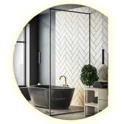 Grand Miroir LED Rond Bord Droit Wallfluent 84x100cm Lumière Neutre Décoratif Asymétrique Design Moderne