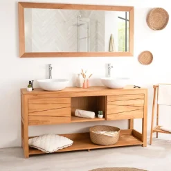 Grand miroir rectangle en teck massif 160 x 70 cm