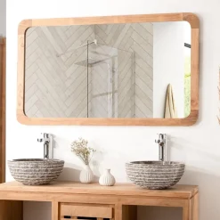 Grand miroir teck rétro 120 x 70 cm