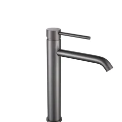 Grand mitigeur, robinet de lavabo pour salle de bain réhaussé rond design et moderne (Gris brossé) LuxuryBain
