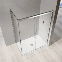 GRAND VERRE Cabine de douche avec porte coulissante 120x195 et paroi latérale 100x195 profilés chromés