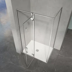 GRAND VERRE Cabine de douche 90x70 avec porte à charnières en verre 8mm profilés chromé aspect inox