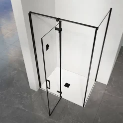 GRAND VERRE Cabine de douche 100x100 avec porte à charnières en verre 8mm profilés en alu noir mat