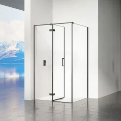 GRAND VERRE Cabine de douche 100x100 avec porte à charnières en verre 8mm profilés en alu noir mat