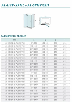 GRAND VERRE Cabine de douche en verre et aluminium avec porte pivotante ouvrante vers la droite 110x70x195