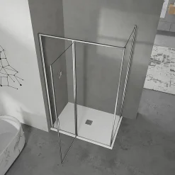 GRAND VERRE Cabine de douche 90x80 avec profilés en alu chromé à ouverture pivotante avec élément fixe