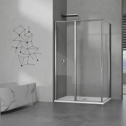 GRAND VERRE Cabine de douche 100x80 avec profilés en alu chromé à ouverture pivotante avec élément fixe