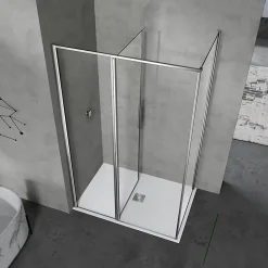 GRAND VERRE Cabine de douche 100x80 avec profilés en alu chromé à ouverture pivotante avec élément fixe