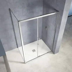 GRAND VERRE Cabine de douche 150x90 avec ouverture coulissante accès de face profilés chromés