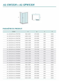 GRAND VERRE Cabine de douche 150x90 avec ouverture coulissante accès de face profilés chromés