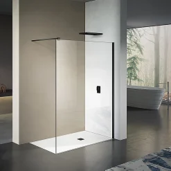 GRAND VERRE Paroi de douche 70x200 avec profilé et barre de fixation en noir mat en verre securit 8mm nano-vitrifié