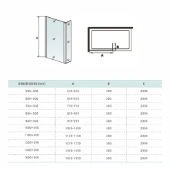 GRAND VERRE paroi de douche avec retour pivotant 60+30 cm hauteur 200 cm avec barre de fixation 90cm en chromé