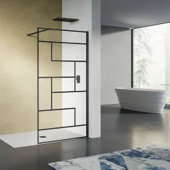 GRAND VERRE Paroi de douche design moderne 100x200 verre trempé d'épaisseur 8 mm sérigraphie linéaire noir mat