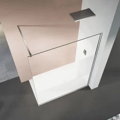 GRAND VERRE Paroi de douche 140x200 avec bande givrée au centre Profilé vertical et barre de stabilisation chromés