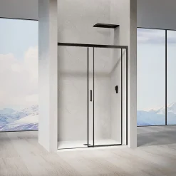 GRAND VERRE Porte de douche coulissante 120x 195 à amortisseurs en verre clair 8mm avec cadre noir mat
