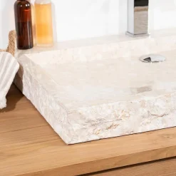 Grande vasque 70cm à poser rectangle en pierre marbre Cosy crème