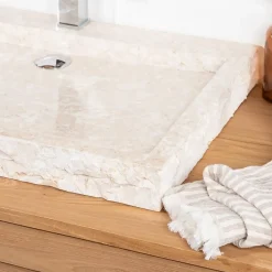 Grande vasque 70cm à poser rectangle en pierre marbre Cosy crème