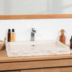 Grande vasque 70cm à poser rectangle en pierre marbre Cosy crème