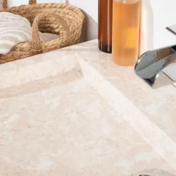 Grande vasque 70cm à poser rectangle en pierre marbre Cosy crème