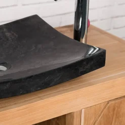 Grande vasque 50cm noir à poser rectangle en marbre Gènes poli