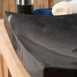 Grande vasque 50cm noir à poser rectangle en marbre Gènes poli