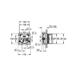 GROHE - Mitigeur encastré 3 sorties Grohe SmartControl - Façade carrée