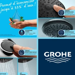 Grohe - Mitigeur thermostatique douche Grohtherm 800 + barre de douche + porte savon + douchette Tempesta