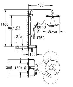 GROHE Colonne de douche avec mitigeur thermostatique Euphoria SmartControl System 260 Mono 26509000