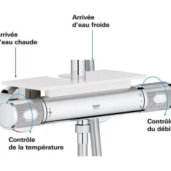 GROHE Colonne de douche mitigeur thermostatique Vitalio Joy 260, tete de douche 260mm, douchette 3 jets, chromé, 26403002