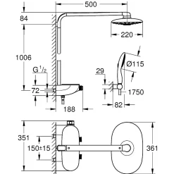 GROHE Colonne douche Thermostatique Rainshower SmartControl 360 26250000