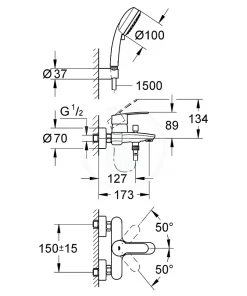 Grohe Mitigeur monocommande, 1/2' pour baignoire Eurostyle Cosmopolitan Chromé (3359220A)