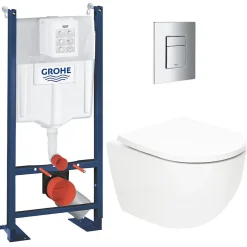 Grohe Pack WC Bâti-support autoportant Rapid SL + WC SAT Tornado sans bride + Abattant SoftClose + Plaque chrome (PROTORNADO1)