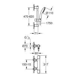 GROHE Precision Flow Mitigeur Thermostatique ensemble de douche avec barre 60cm 34800001
