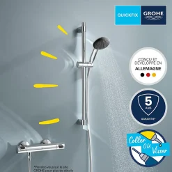GROHE Precision Flow Mitigeur Thermostatique ensemble de douche avec barre 60cm 34800001