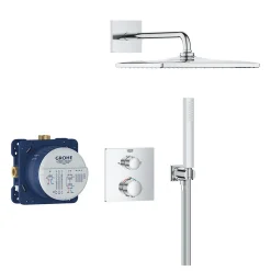 Grohe Precision Set de douche encastrée avec mitigeur thermostatique + Douche de tête + Douchette, chrome (G34881000)