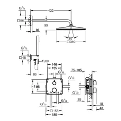 Grohe Precision Set de douche encastrée avec mitigeur thermostatique + Douche de tête + Douchette, chrome (G34881000)
