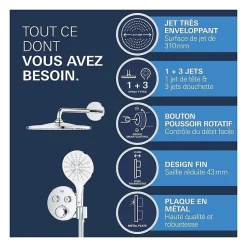 Grohe Precision SmartControl Set de douche encastrée façade thermostatique + Douche de tête + Douchette 3 jets, chrome (G34877000)