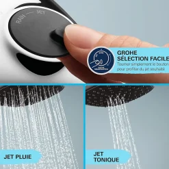 Grohe Quickfix Colonne de douche thermostatique XXL Cube 250 + Douchette 2 jets, Chrome (26696022)