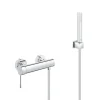 Grohe Set de douche Mitigeur de douche Essence + Douchette Stick 1 jet, support mural, flexible, Chrome (33636001-CUBESTICK)