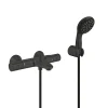 Grohe Set de douche mitigeur bain/douche thermostatique + Douchette 2 jets + support mural + Flexible 1750 mm, noir mat