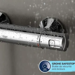 Grohe Vitalio Comfort 250 Colonne de douche avec mitigeur thermostatique + Douche de tête + Douchette 2 jets, chrome (G26696001)