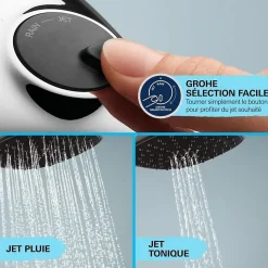 Grohe Vitalio Comfort 250 Colonne de douche avec mitigeur thermostatique + Douche de tête + Douchette 2 jets, chrome (G26696001)